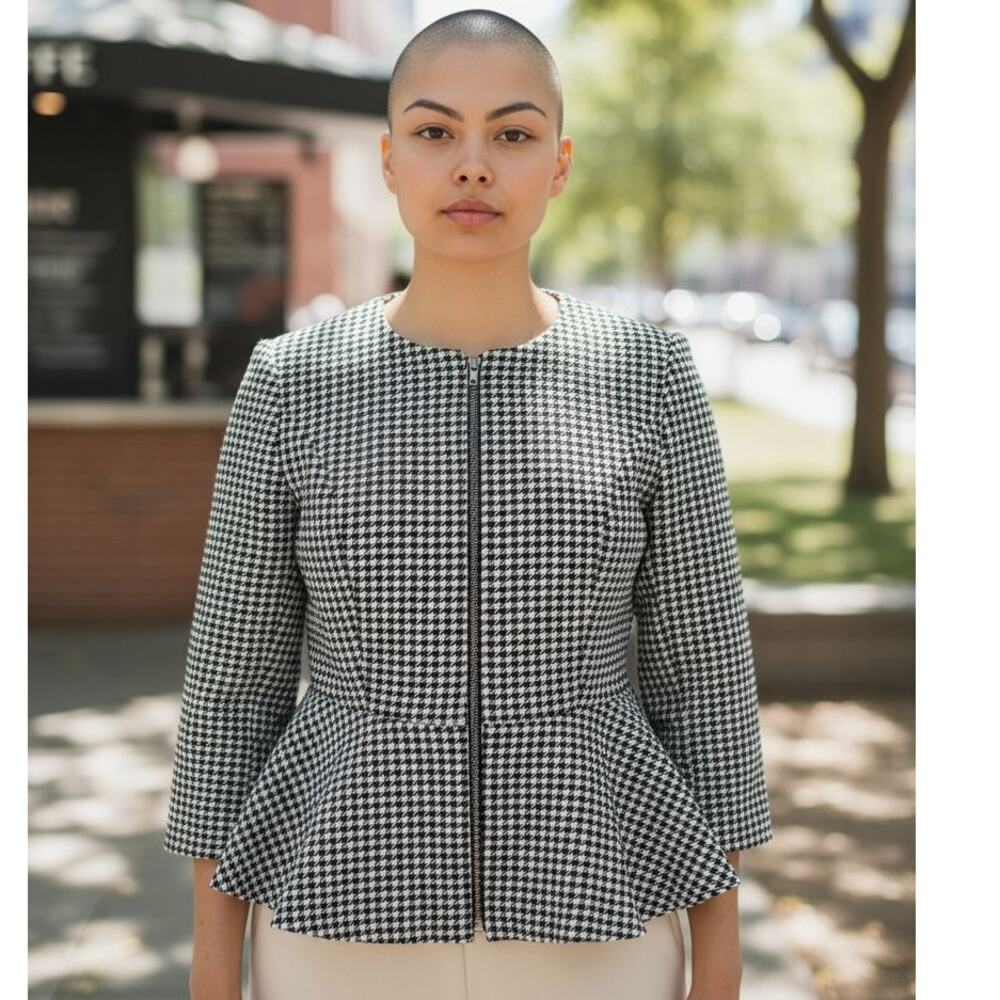 NWT Fashion to Figure Women’s Houndstooth Peplum Zip-Front Suit Jacket Size: 1X